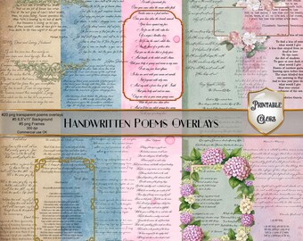 Ancient love poems overlays, digital download, 20 PNG cliparts, bonus : backgrounds and frames - for scrapbooking and decoupage