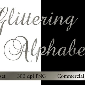 Silbernes Glitzer-Alphabet, digitaler Download, sofortiger Download, Alphabet-Clipart, Scrapbooking-Alphabet, Alphabet für kommerzielle Nutzung, Schrott-CU