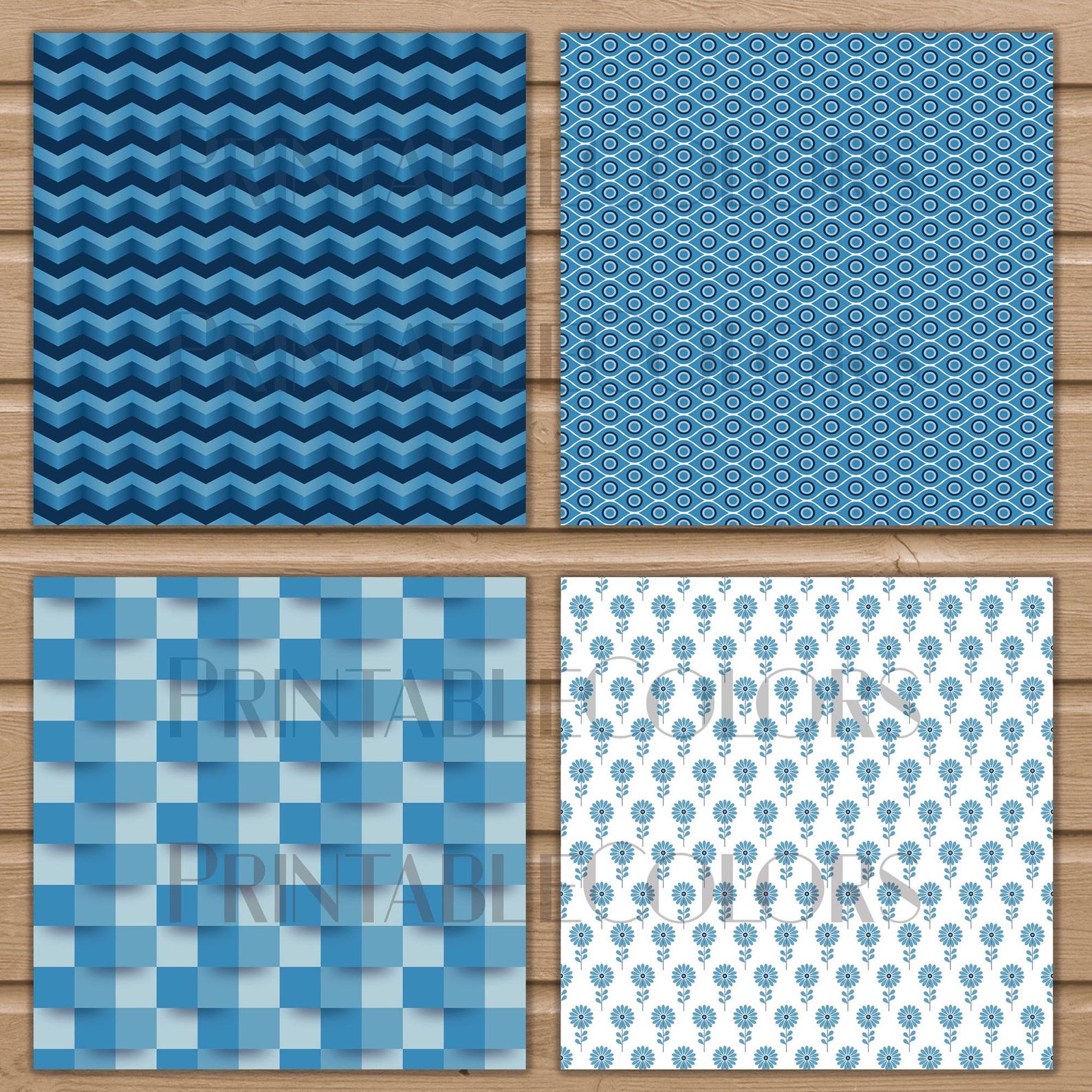 Modern Blue Geometric Patterns - Seamless Digital Papers for Scrapbook ...