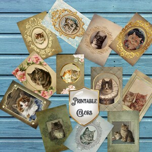 Cards digitali gatti vintage per etichette regalo, decoupage, scrapbooking