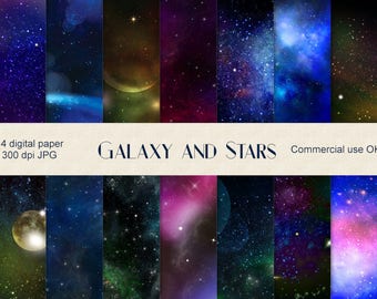 Galaxy digital paper, star scrapbook, instant download, starry sky background, space, star background, nebula background, scrapbook CU, star