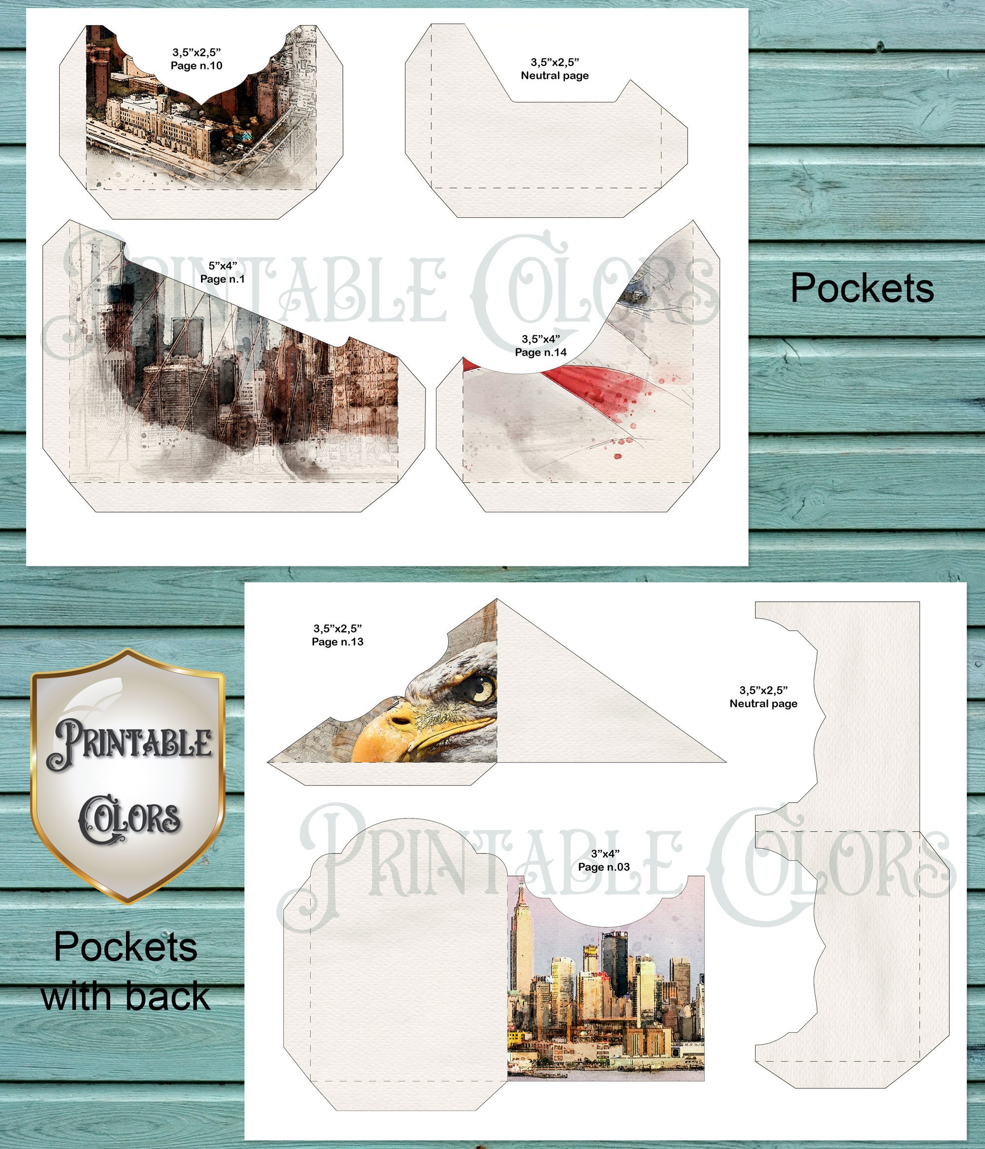 Watercolor New York Journal Ephemera Digital Download NYC Ephemera for