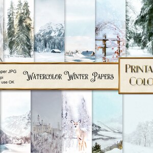 Carta digitale Inverno ad acquerello - digital download -sfondi per scrapbooking scene invernali