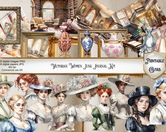 Watercolor Victorian women clipart, digital download, vintage images with transparent background of frames, objects and women for scrapbook