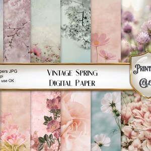 Carta digitale Primavera vintage per scrapbooking e decoupage, uso commerciale OK