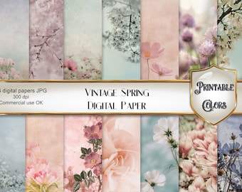 Vintage Spring digital paper for scrapbooking and decoupage. Commercial Use OK