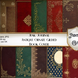Antique digital Junk Journal book cover - gilded vintage book cover