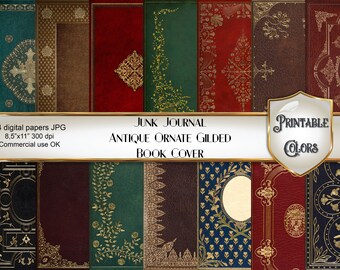 Antique digital Junk Journal book cover - gilded vintage book cover