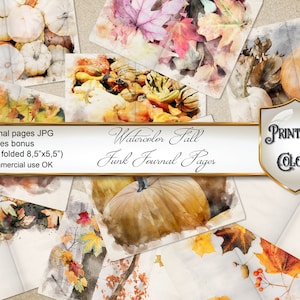 Autunno acquerello Junk Journal, carta digitale acquerello autunno per scrapbooking e decoupage