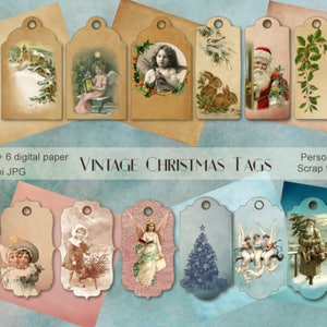 Christmas gift tags, digital download, Christmas clipart, vintage Christmas tags, Santa tags, vintage holidays cards, Christmas decoupage