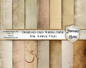 Old notebook pages, digital download lines, squares, vintage grunge paper background for scrapbooking and decoupage
