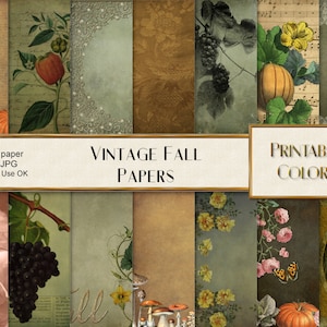 Carta digitale autunno - autunno vintage - digital download - carta floreale - sfondi autunno -  botanica ephemera - decoupage autunno