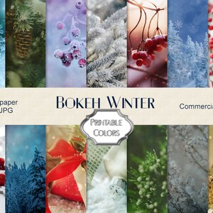 Winter bokeh digital paper for scrapbooking and decoupage, bokeh Christmas papers