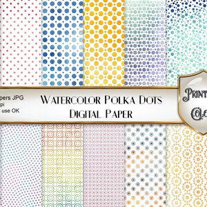 Acquerello Polka Dot digital papers per scrapbook e decoupage, pois stampabili