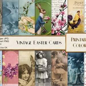 Cartoline Pasqua vintage, digital download, Happy Easter, scrapbook Pasqua, coniglio Pasqua, uova Pasqua, Pasqua vintage, etichette Pasqua