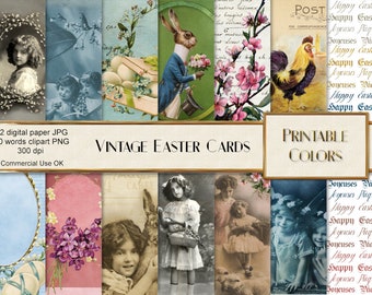 Vintage Easter cards, digital download, Happy Easter, Easter scrapbook, Easter rabbit, Easter eggs, vintage Easter, Easter tags, vintage tag