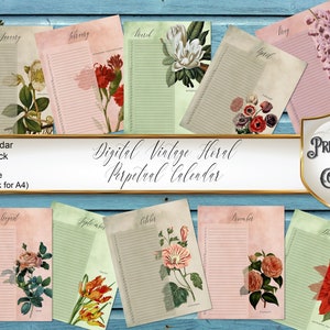 Digital Perpetual Floral Calendar, Printable Vintage Calendar for Important Dates