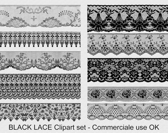 Vintage black lace - digital download - lace clipart - digital lace - scrapbook lace - borders lace - antique lace - scrapbook wedding