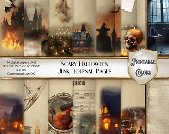 Creepy Halloween Digital Journal, haunted houses, ghosts, witches and pumpkins, pages for scrapbooking and decoupage