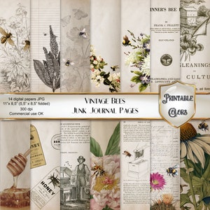 Vintage Junk Journal Api, vecchie illustrazioni digitali di api per scrapbooking e decoupage