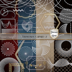 Clipart diamanti moderni, digital download, diamanti ed oro trasparenti per scrapbooking e decoupage