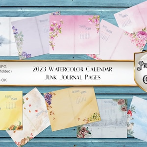 2023 calendario floreale acquerello, junk journal pagine per scrapbooking