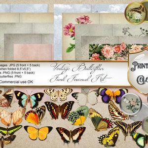 Junk Journal Kit farfalle vintage - digital download - clipart di farfalle e carta tema botanico per scrapbooking e decoupage