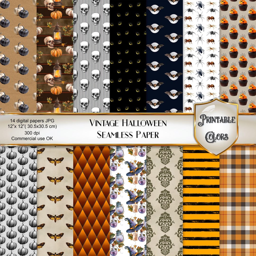 Vintage Seamless Halloween Pattern, Digital Download Grunge Halloween ...