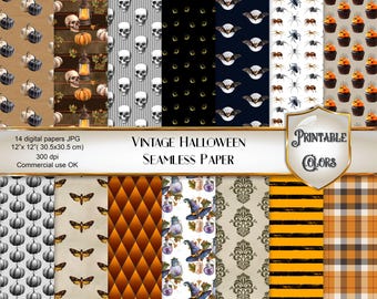 Vintage seamless Halloween pattern, digital download grunge Halloween and gothic paper for scrapbooking and decoupage