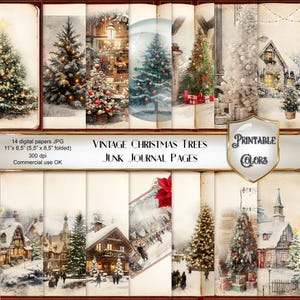 Digital Journal alberi di Natale vintage ad acquerello - sfondi per scrapbooking e decoupage con scene natalizie