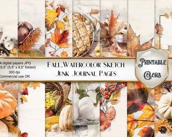 Watercolor Fall junk journal - digital download - autumn backgrounds for scrapbooking and decoupage commercial use