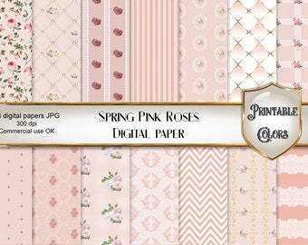 Seamless roses digital papers for scrapbooking and decoupage. Commercial Use OK