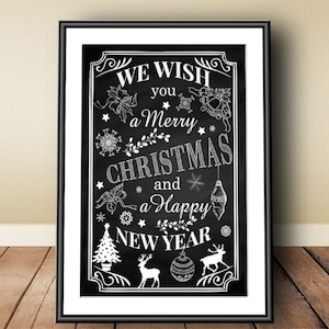 Frohe Weihnachten, digitaler Download, sofortiger Download, Neujahr, Tafeldruck, Weihnachtsdruck, Vintage-Weihnachten, schwarz-weiße Weihnachten