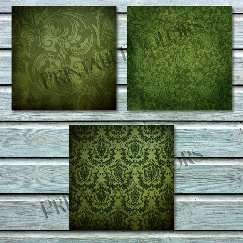 Green Damask Digital Paper, Vintage Damask, Antique Damask, Vintage Scrapbook, Scrapbooking