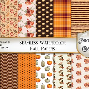 Carta digitale autunno acquerello, seamless patterns per scrapbooking e decoupage