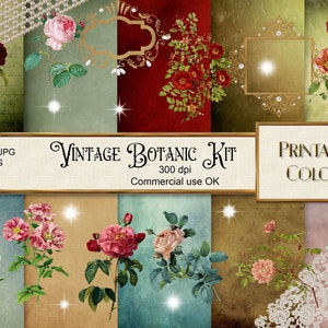 Kit digitale rose vintage, clipart fiori antichi, sfondi rustici e cornici per scrapbooking e decoupage