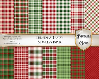 Christmas Red Green Tartan Digital Paper | Festive seamless Scottish Plaid for Scrapbooking & Decoupage