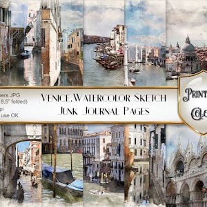 Digital Junk Journal Venezia ad acquerello - sfondi per scrapbooking Venezia acquerello e sketch