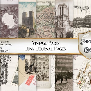 Vintage Paris, páginas digitais do Junk Journal - planos de fundo para scrapbooking e decupagem da antiga Paris