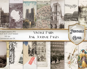 Vintage Paris, digital Junk Journal pages - Old Paris backgrounds for scrapbooking and decoupage