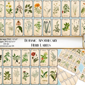 Digital vintage herb and spice labels, printable botanical labels for scrapbook, decoupage, junk journal