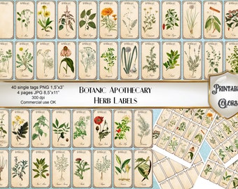 Digital vintage herb and spice labels, printable botanical labels for scrapbook, decoupage, junk journal