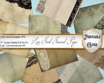 Printable Ancient Laces Junk Journal papers for scrapbooking and decoupage
