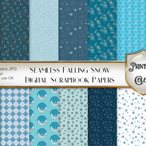 Seamless falling snow digital paper - digital download - winter background for scrapbooking and decoupage