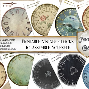 Printable vintage clocks, digital faces and hands for scrapbook, decoupage or home decor