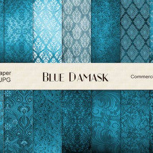 Blue Damask digital paper, vintage damask, antique damask, vintage scrapbook, scrapbooking grunge textures, instant download, background CU