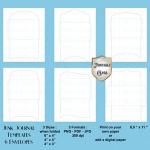 Digital download Journal Envelope templates, 6 printable envelope templates in 3 sizes