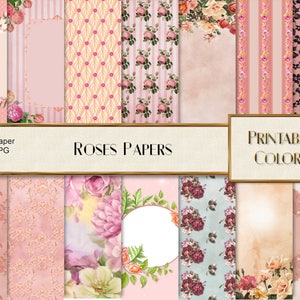 Carta digitale rose, digital download, carta rose, rose acquerello, rose vintage, rose, sfondi fiori, scrap fiori, vintage scrapbook, pizzo