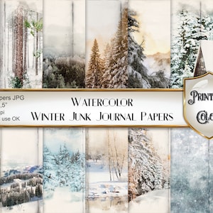 Watercolor Winter junk journal - digital download - winter scenes for scrapbooking and decoupage