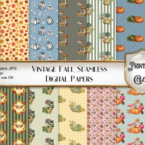 Carta digitale autunno vintage, seamless patterns per scrapbooking e decoupage